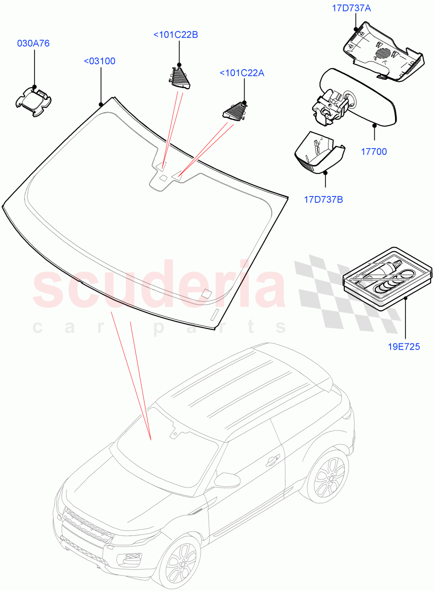 Windscreen/Inside Rear View Mirror(3 Door,Halewood (UK),5 Door)((V)FROMGH000001) of Land Rover Land Rover Range Rover Evoque (2012-2018) [2.0 Turbo Petrol AJ200P]