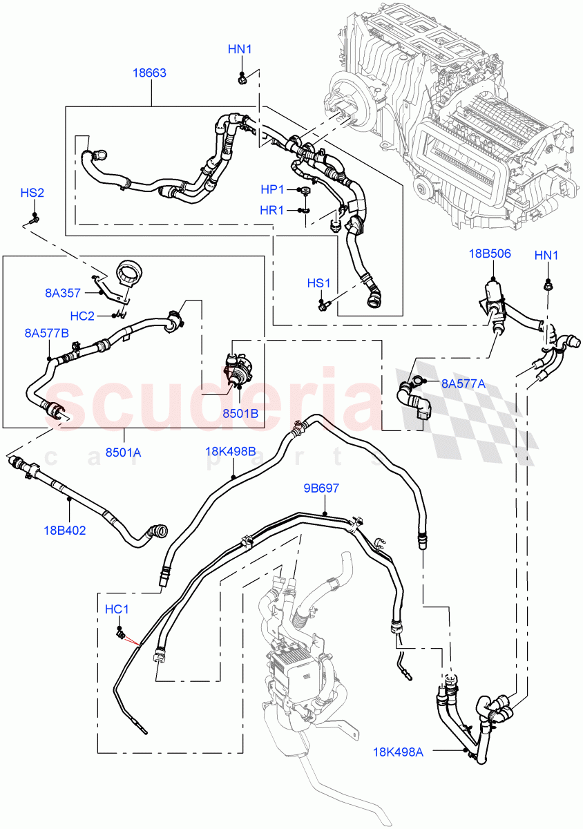 Heater Hoses (4.4 V8 Turbo Petrol (NC10), Fuel Fired Heater With Park Heat, With Air Conditioning - Front/Rear, Fuel Heater W/Pk Heat With Remote) of Land Rover Land Rover Range Rover (2022+) [4.4 V8 Turbo Petrol NC10]