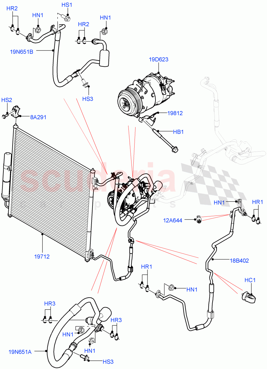 Air Conditioning Condensr/Compressr (Front, Nitra Plant Build) (3.0L DOHC GDI SC V6 PETROL) ((V) FROMK2000001, (V) TOL2999999) of Land Rover Land Rover Discovery 5 (2017+) [3.0 DOHC GDI SC V6 Petrol]