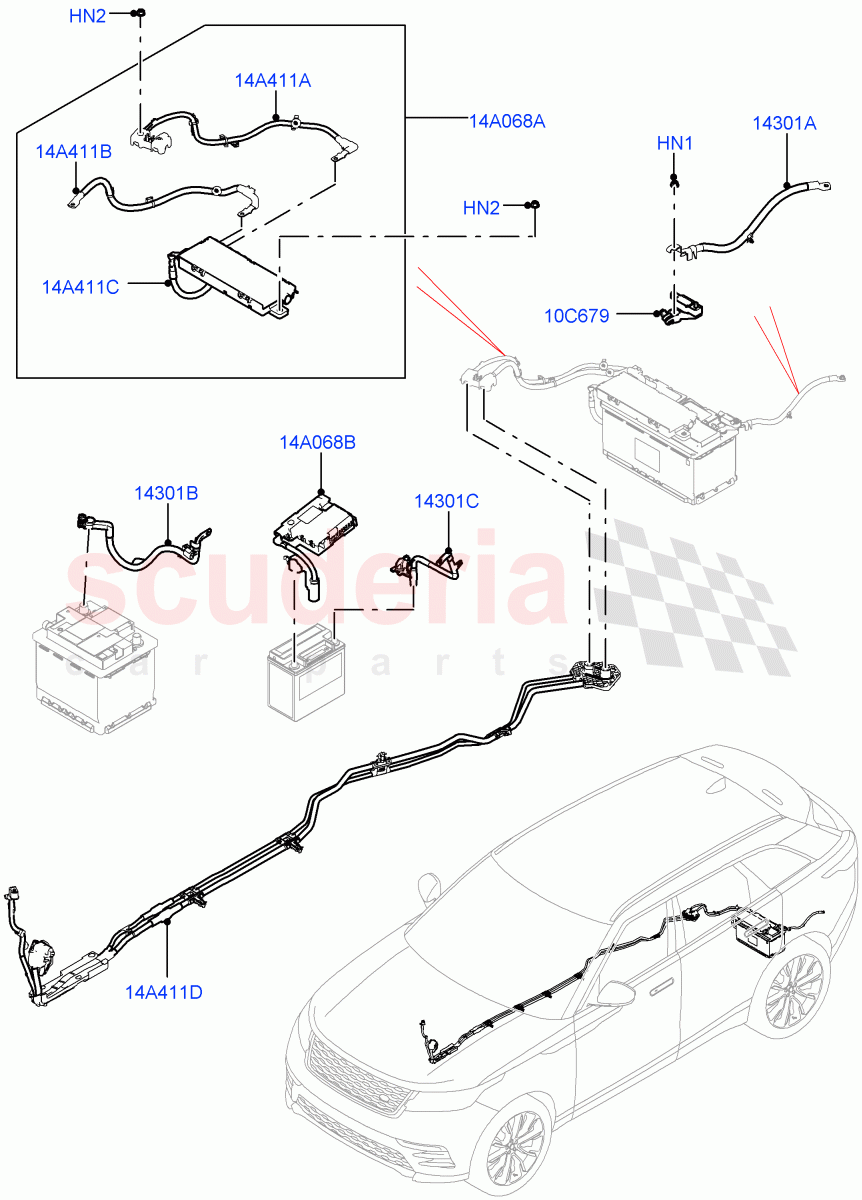 Battery Cables And Horn (Battery Cables) of Land Rover Land Rover Range Rover Velar (2017+) [3.0 I6 Turbo Petrol AJ20P6]