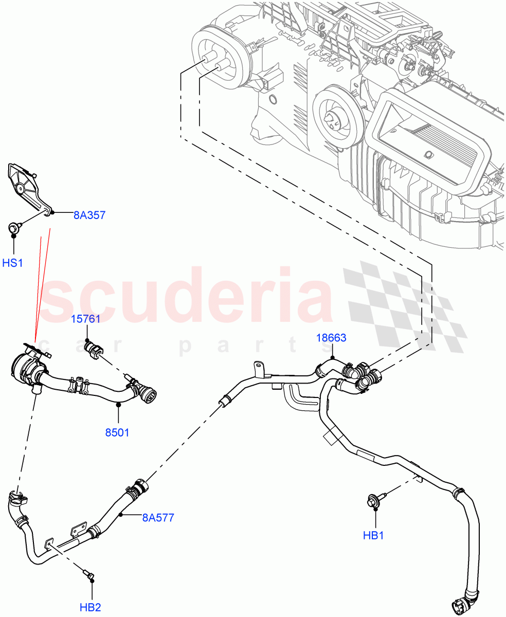 Heater Hoses (Nitra Plant Build) (3.0L AJ20D6 Diesel High, With Ptc Heater, With Air Conditioning - Front/Rear, With Front Comfort Air Con (IHKA), Less Heater) ((V) FROMM2000001) of Land Rover Land Rover Discovery 5 (2017+) [3.0 I6 Turbo Diesel AJ20D6]