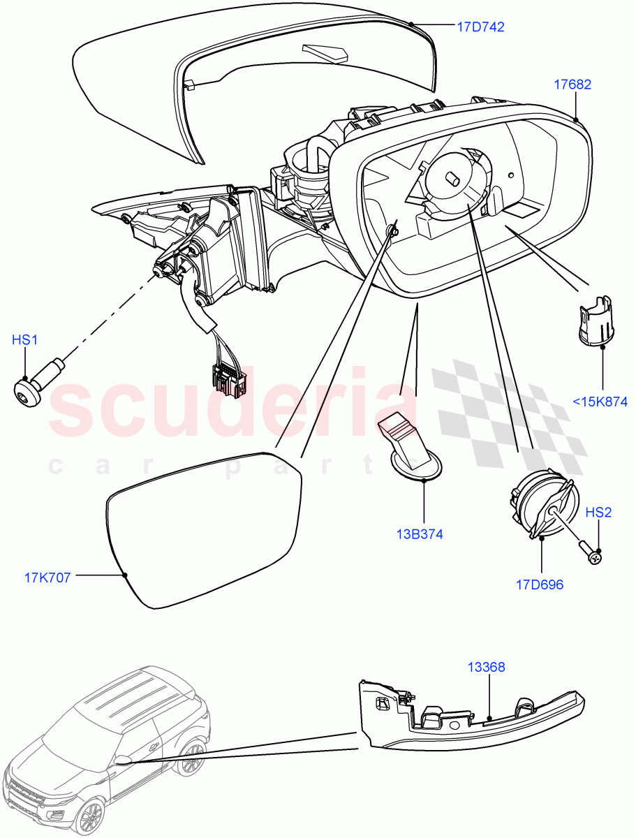 Exterior Rear View Mirror(5 Door,Changsu (China))((V)FROMEG000001) of Land Rover Land Rover Range Rover Evoque (2012-2018) [2.0 Turbo Petrol AJ200P]