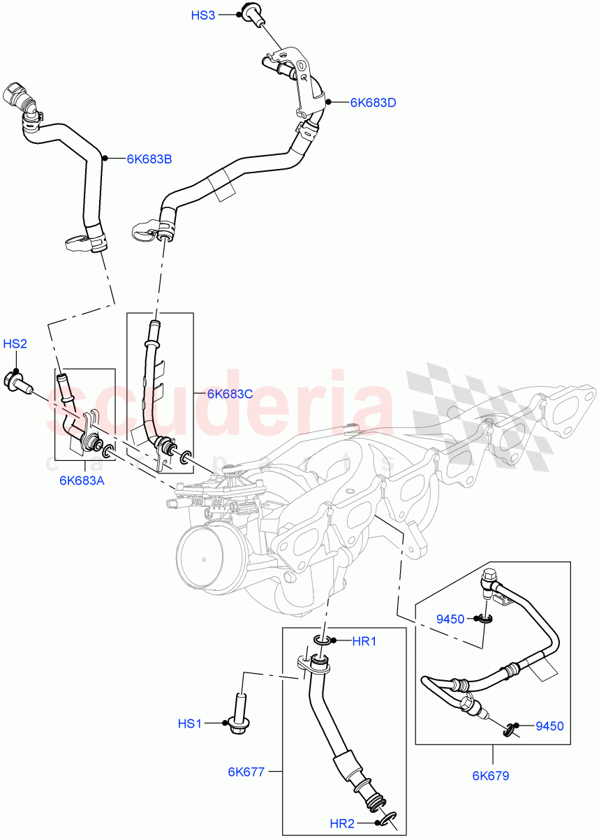 Turbocharger (Lubrication And Cooling) (3.0L AJ20P6 Petrol High) ((V) FROMKA000001) of Land Rover Land Rover Range Rover (2012-2021) [3.0 I6 Turbo Petrol AJ20P6]