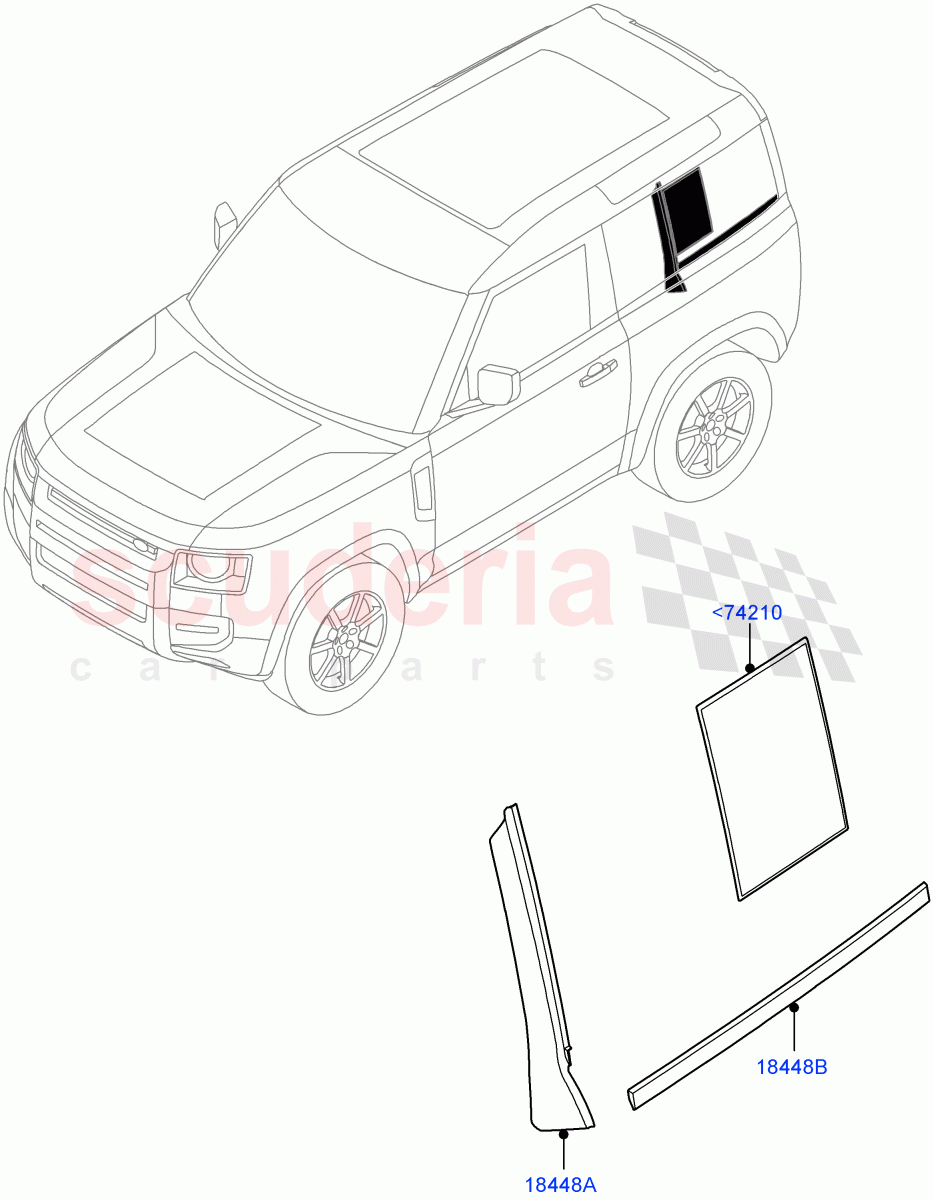 Rear Doors, Hinges & Weatherstrips (Rear Finisher) (Short Wheelbase) of Land Rover Land Rover Defender (2020+) [3.0 I6 Turbo Petrol AJ20P6]