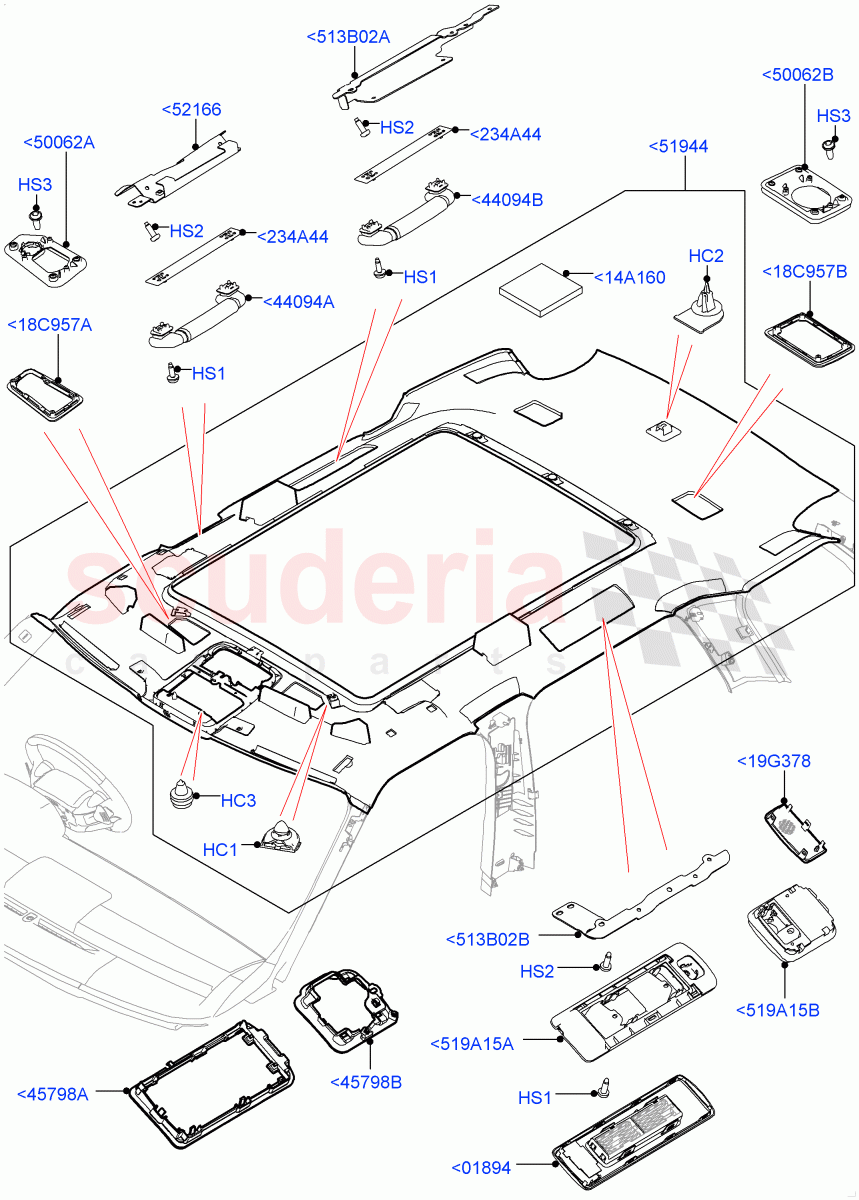 Headlining And Sun Visors (With Roof Conversion-Panorama Power, Leather Trim Finish, With Roof Conversion-Panorama Roof) of Land Rover Land Rover Range Rover (2012-2021) [4.4 DOHC Diesel V8 DITC]