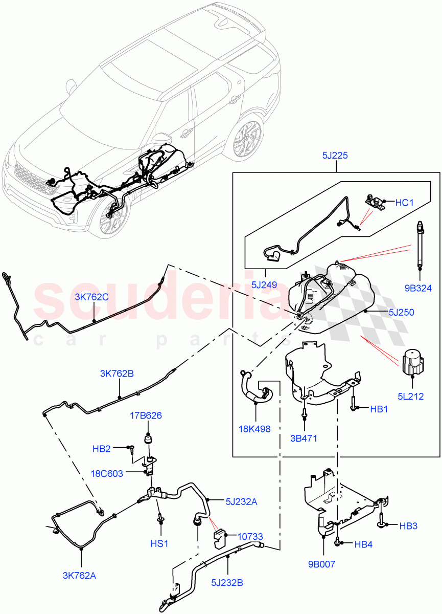 Exhaust Fluid Injection System(Solihull Plant Build, Tank and Lines)(3.0 V6 Diesel,With Diesel Exh Fluid Emission Tank)((V)FROMHA000001) of Land Rover Land Rover Discovery 5 (2017+) [3.0 Diesel 24V DOHC TC]