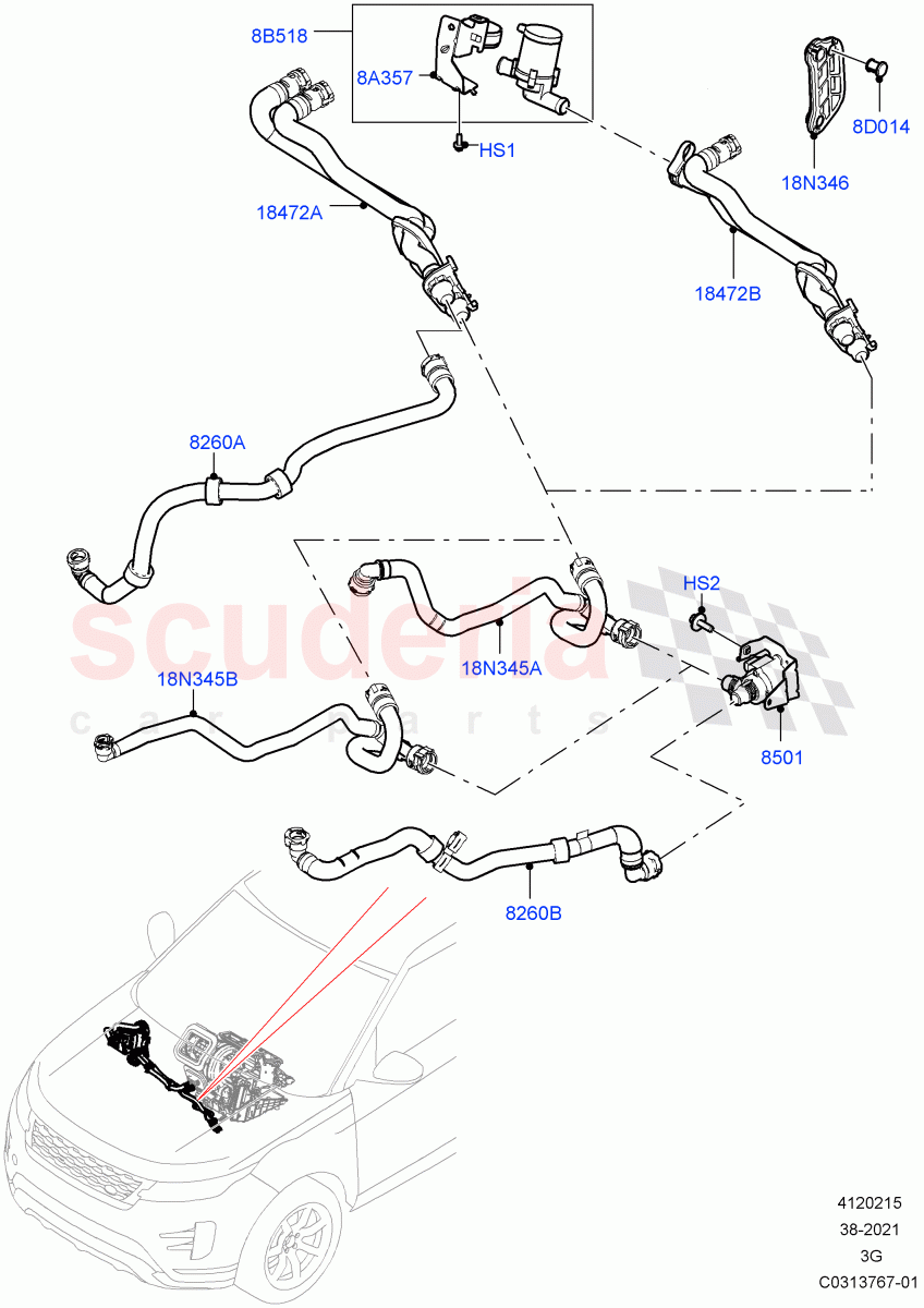 Heater Hoses (2.0L AJ20P4 Petrol High PTA, Itatiaia (Brazil), 2.0L AJ20P4 Petrol Mid PTA, 2.0L AJ20P4 Petrol E100 PTA) of Land Rover Land Rover Range Rover Evoque (2019+) [2.0 Turbo Diesel AJ21D4]