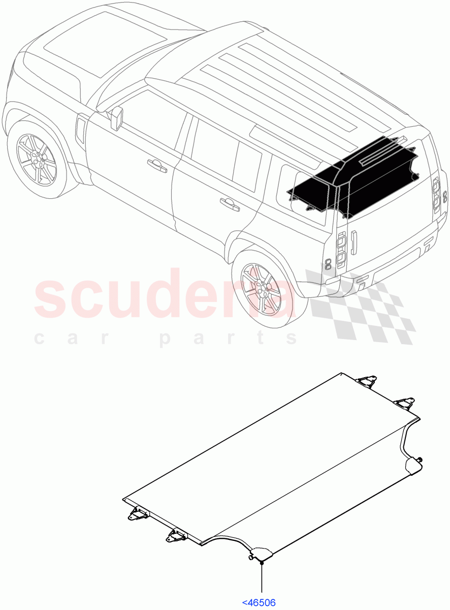 Load Compartment Trim(Upper, Package Tray)(Standard Wheelbase,With Load Area Cover) of Land Rover Land Rover Defender (2020+) [3.0 I6 Turbo Petrol AJ20P6]