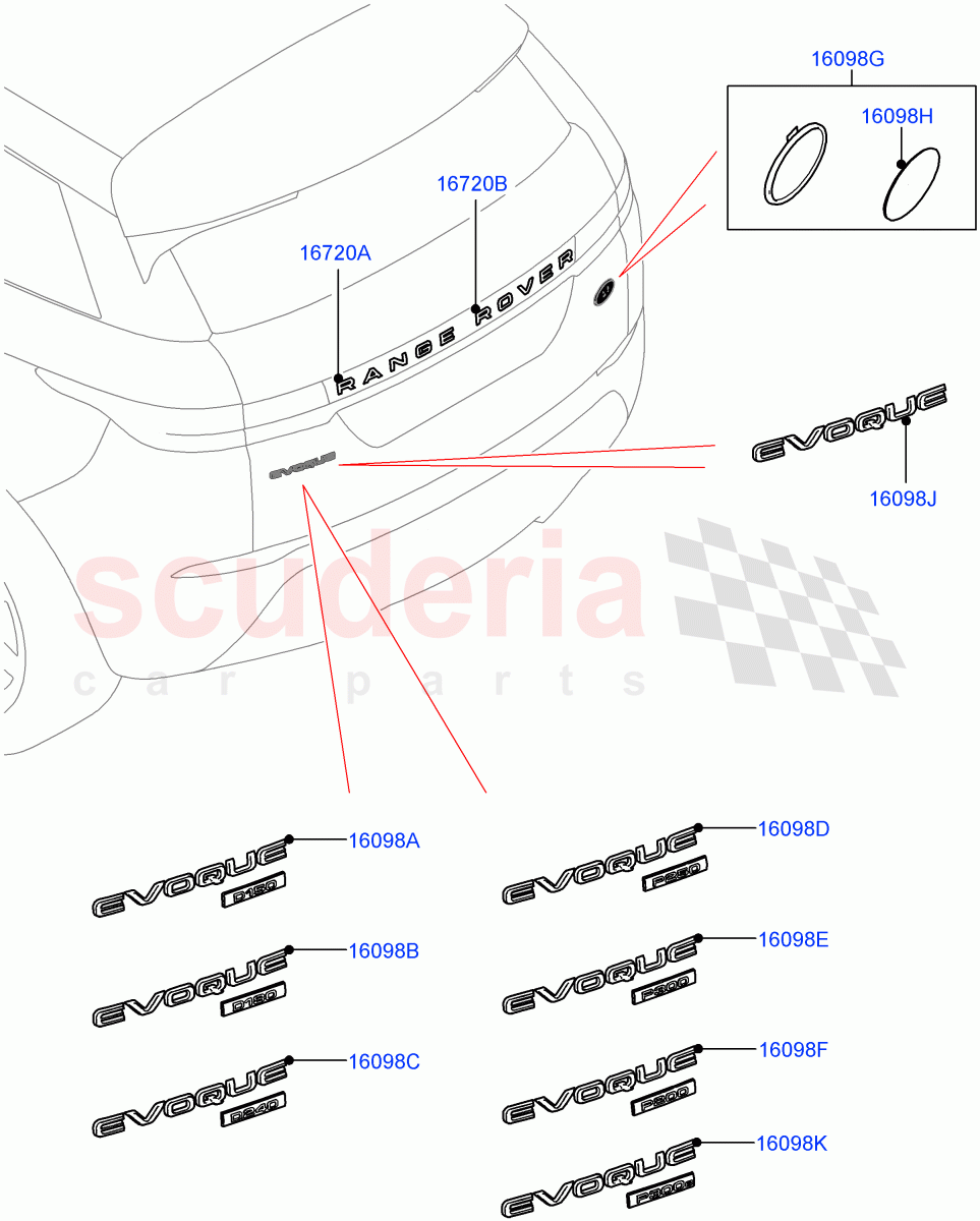 Name Plates(Rear)(Itatiaia (Brazil),Less Trunk Badge) of Land Rover Land Rover Range Rover Evoque (2019+) [2.0 Turbo Diesel AJ21D4]