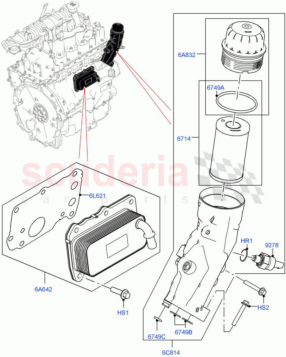 Oil Cooler And Filter (2.0L I4 DSL MID DOHC AJ200, Halewood (UK), 2.0L I4 DSL HIGH DOHC AJ200) of Land Rover Land Rover Range Rover Evoque (2012-2018) [2.0 Turbo Diesel]