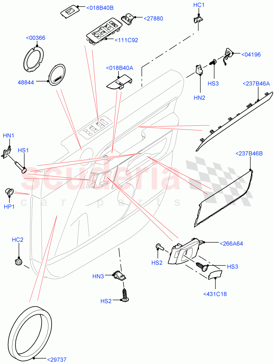 Front Door Trim Installation (Nitra Plant Build) ((V) FROMK2000001) of Land Rover Land Rover Discovery 5 (2017+) [2.0 Turbo Petrol AJ200P]
