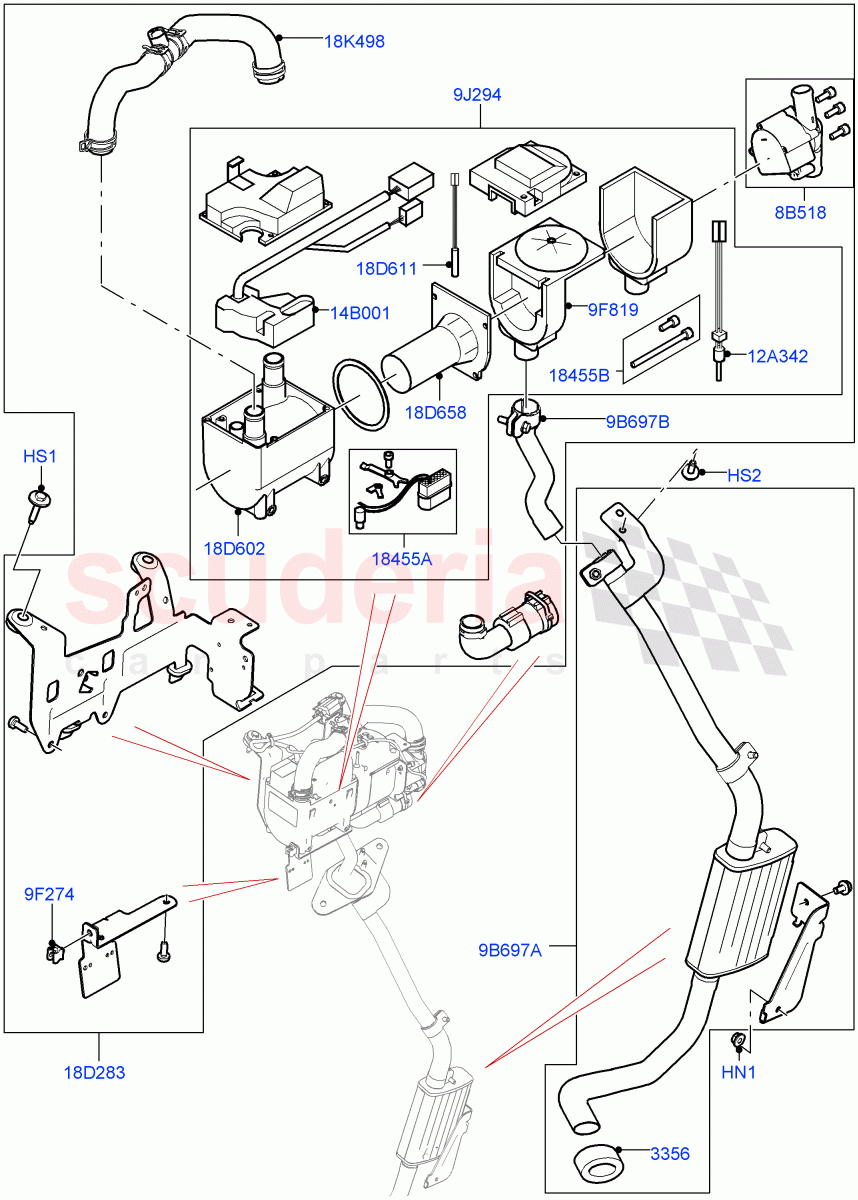 Auxiliary Fuel Fired Pre-Heater (Heater Components, Solihull Plant Build) (Electric Auxiliary Coolant Pump, With Fuel Fired Heater) ((V) FROMHA000001, (V) TOHA999999) of Land Rover Land Rover Discovery 5 (2017+) [3.0 I6 Turbo Petrol AJ20P6]