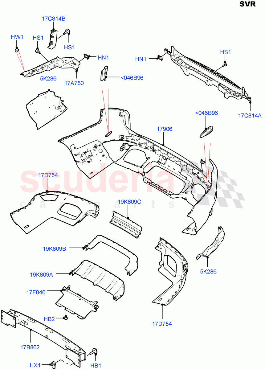 Rear Bumper (SVR) ((V) FROMFA000001, (V) TOHA999999) of Land Rover Land Rover Range Rover Sport (2014+) [3.0 I6 Turbo Diesel AJ20D6]