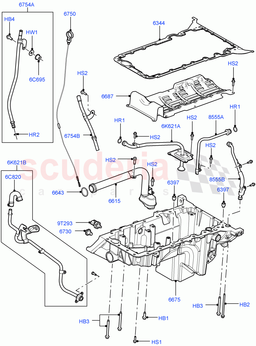 Oil Pan/Oil Level Indicator(3.6L V8 32V DOHC EFi Diesel Lion)((V)FROM7A000001,(V)TO9A999999) of Land Rover Land Rover Range Rover Sport (2005-2009) [3.6 V8 32V DOHC EFI Diesel]