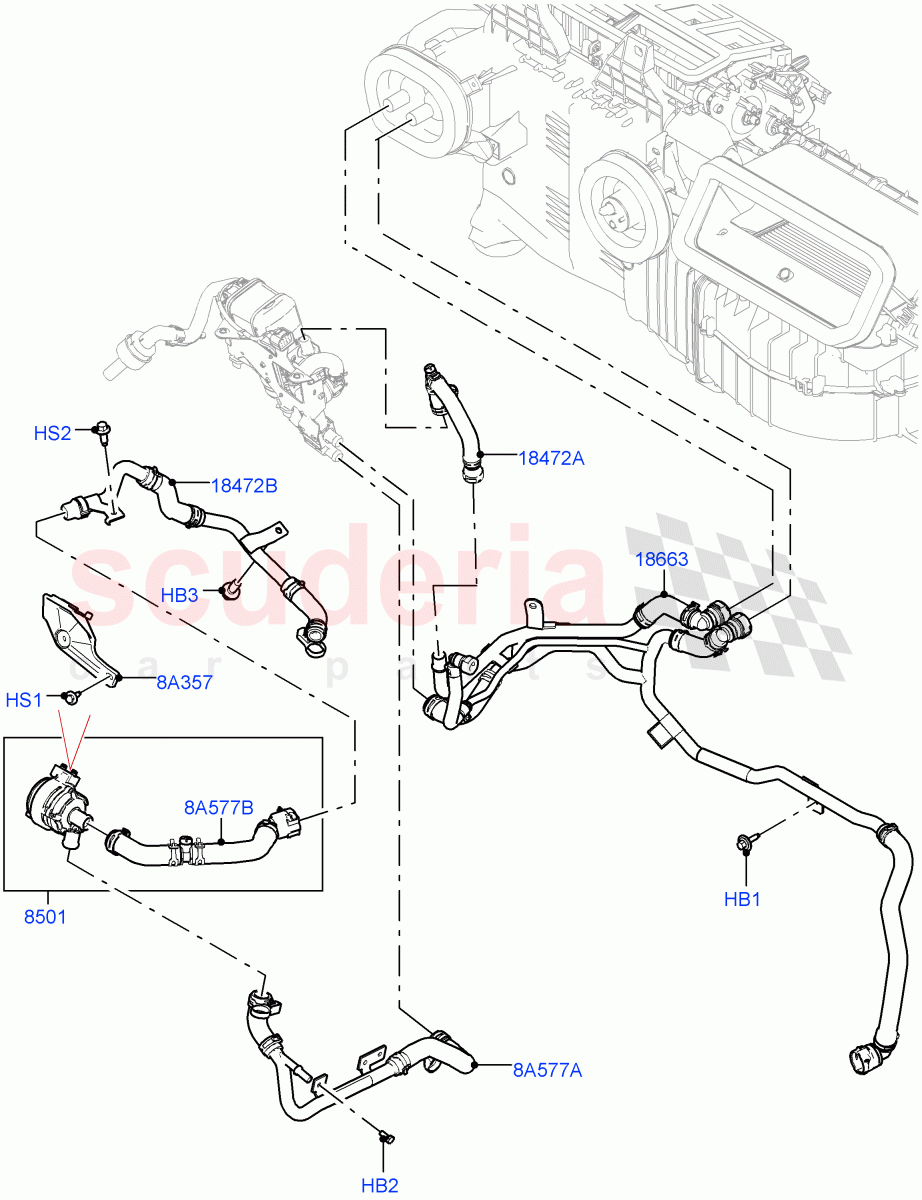 Heater Hoses(3.0L AJ20P6 Petrol High,Fuel Fired Heater With Park Heat,With Air Conditioning - Front/Rear,Fuel Heater W/Pk Heat With Remote,With Front Comfort Air Con (IHKA)) of Land Rover Land Rover Defender (2020+) [3.0 I6 Turbo Diesel AJ20D6]