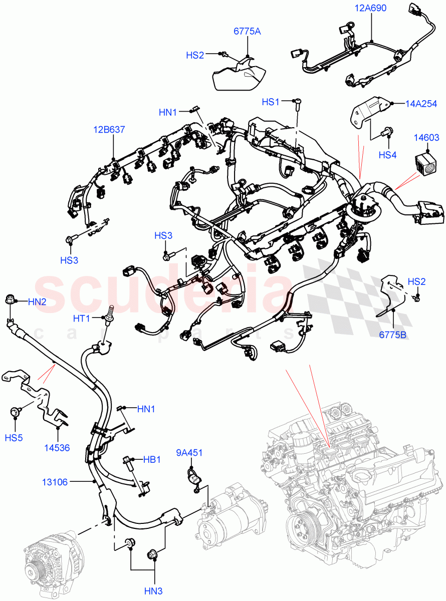 Engine Harness (Nitra Plant Build) (5.0 Petrol AJ133 DOHC CDA) ((V) FROMM2000001) of Land Rover Land Rover Defender (2020+) [2.0 Turbo Diesel]