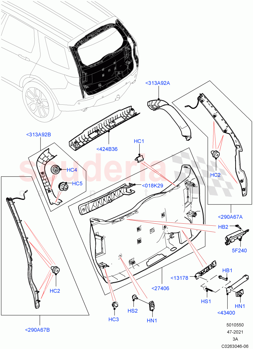 Back Door/Tailgate Trim Panels(Changsu (China))((V)FROMFG000001) of Land Rover Land Rover Discovery Sport (2015+) [2.0 Turbo Diesel AJ21D4]