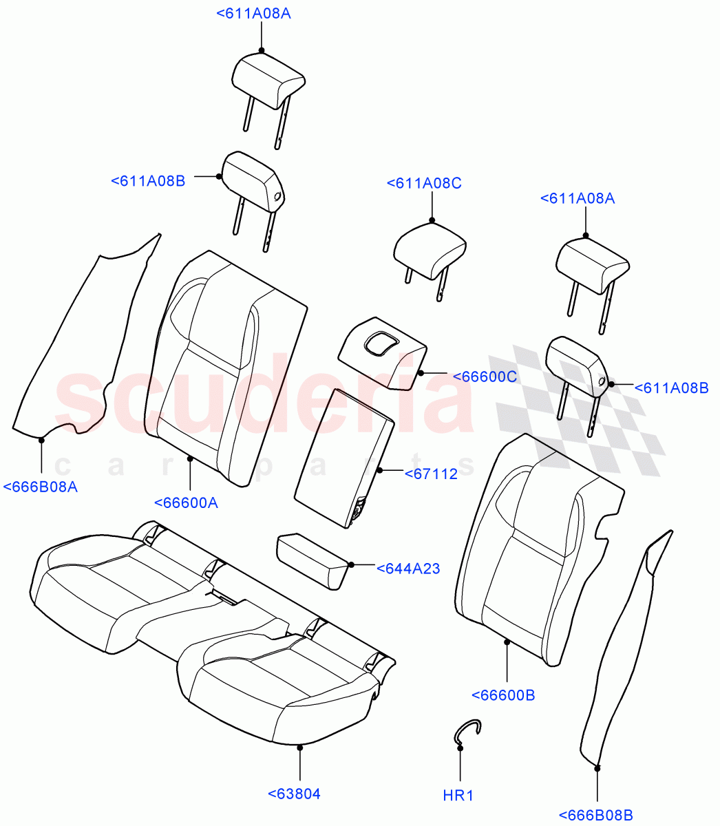 Rear Seat Covers(Perforated Suede/Leather Trim) of Land Rover Land Rover Range Rover Velar (2017+) [3.0 I6 Turbo Diesel AJ20D6]