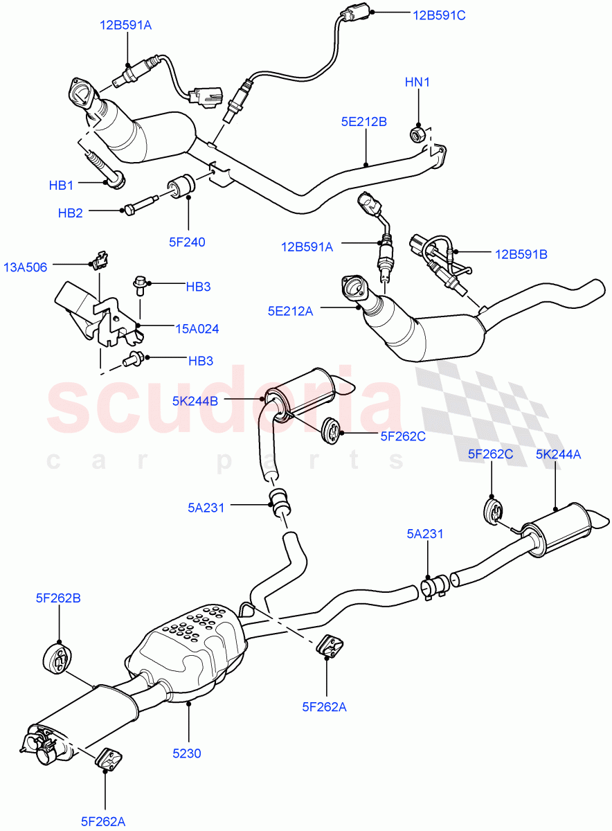 Exhaust System (Cologne V6 4.0 EFI (SOHC)) ((V) FROMAA000001) of Land Rover Land Rover Discovery 4 (2010-2016) [4.0 Petrol V6]