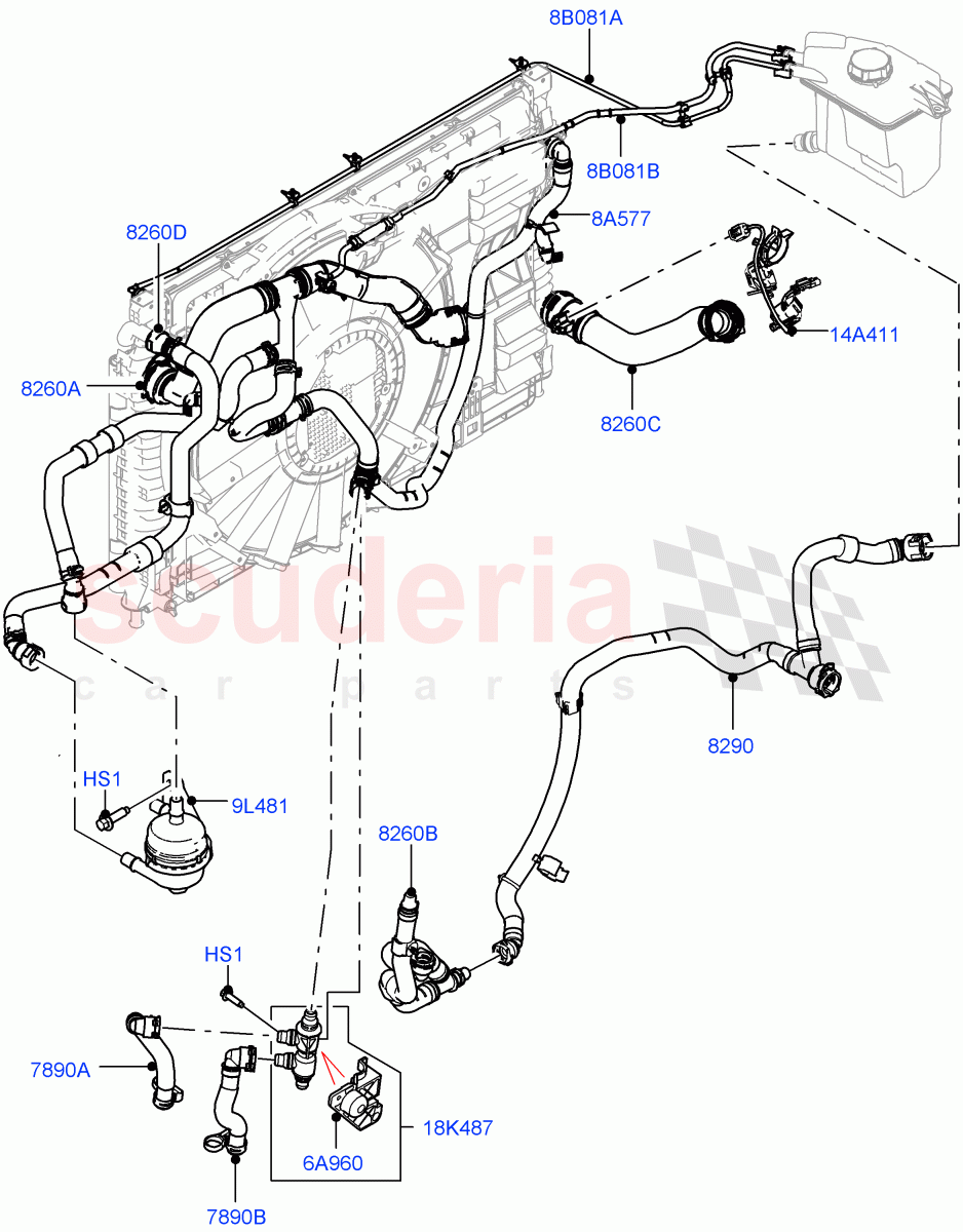 Cooling System Pipes And Hoses (Combustion Unit) (1.5L AJ20P3 Petrol High PHEV, Changsu (China)) of Land Rover Land Rover Range Rover Evoque (2019+) [1.5 I3 Turbo Petrol AJ20P3]
