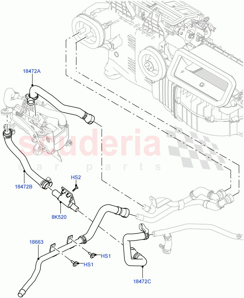 Heater Hoses(Solihull Plant Build)(3.0 V6 D Low MT ROW,With Fuel Fired Heater,Less Park Heating,3.0 V6 D Gen2 Mono Turbo)((V)FROMHA000001,(V)TOHA999999) of Land Rover Land Rover Discovery 5 (2017+) [3.0 Diesel 24V DOHC TC]