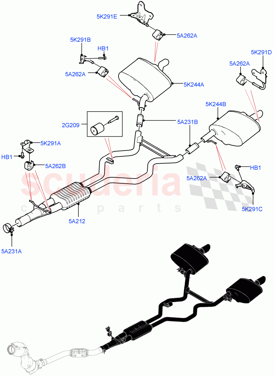 Rear Exhaust System(2.0L AJ200P Hi PHEV)((V)FROMJA000001) of Land Rover Land Rover Range Rover Sport (2014+) [2.0 Turbo Petrol AJ200P]