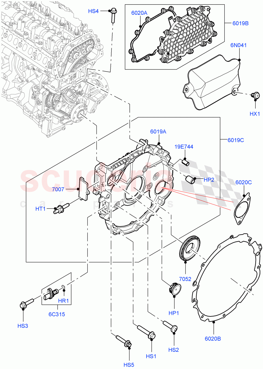 Timing Gear Covers (3.0L AJ20D6 Diesel High) ((V) FROMLA000001) of Land Rover Land Rover Range Rover Sport (2014+) [3.0 I6 Turbo Diesel AJ20D6]