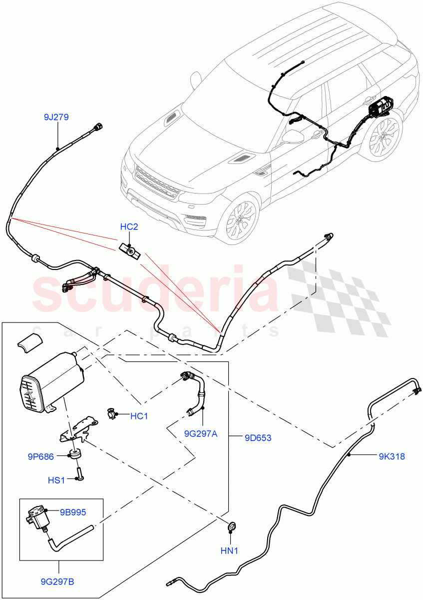 Carbon Canister(2.0L I4 High DOHC AJ200 Petrol,Narrow Filler Neck - Unleaded)((V)FROMJA000001) of Land Rover Land Rover Range Rover Sport (2014+) [2.0 Turbo Petrol AJ200P]