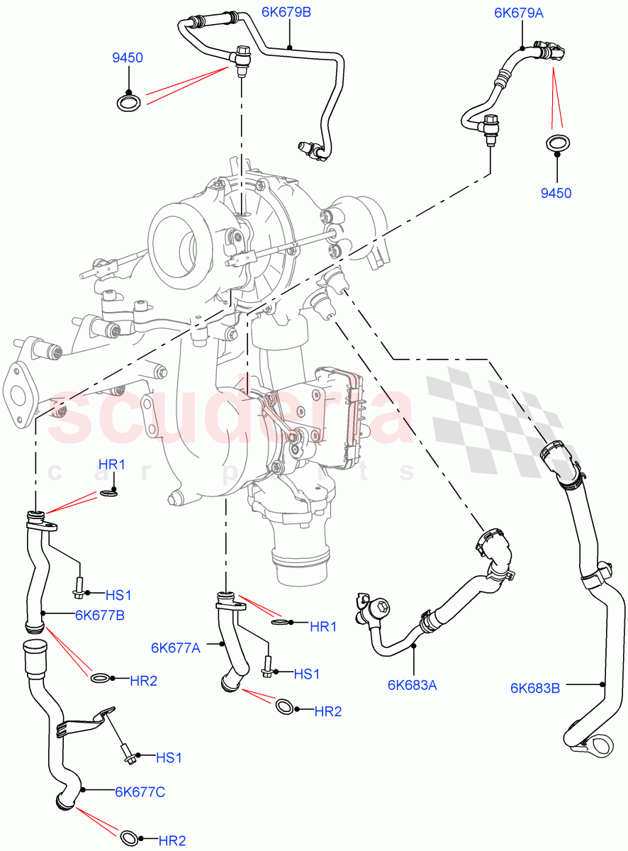 Turbocharger (Solihull Plant Build, Lubrication And Cooling) (2.0L I4 DSL HIGH DOHC AJ200) ((V) FROMHA000001) of Land Rover Land Rover Discovery 5 (2017+) [2.0 Turbo Diesel]
