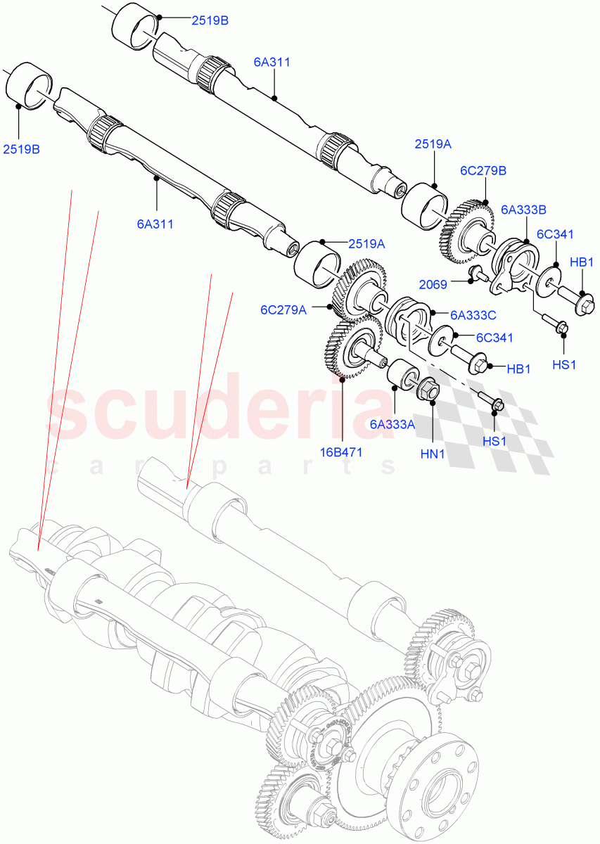 Balance Shafts And Drive (Solihull Plant Build) (2.0L I4 Mid DOHC AJ200 Petrol, 2.0L I4 High DOHC AJ200 Petrol, 2.0L AJ200P Hi PHEV) ((V) FROMHA000001) of Land Rover Land Rover Discovery 5 (2017+) [2.0 Turbo Petrol AJ200P]