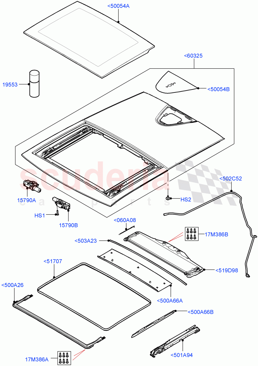 Panoramic Glass Roof (With Roof Conversion-Panorama Power, Halewood (UK)) of Land Rover Land Rover Range Rover Evoque (2019+) [2.0 Turbo Diesel AJ21D4]