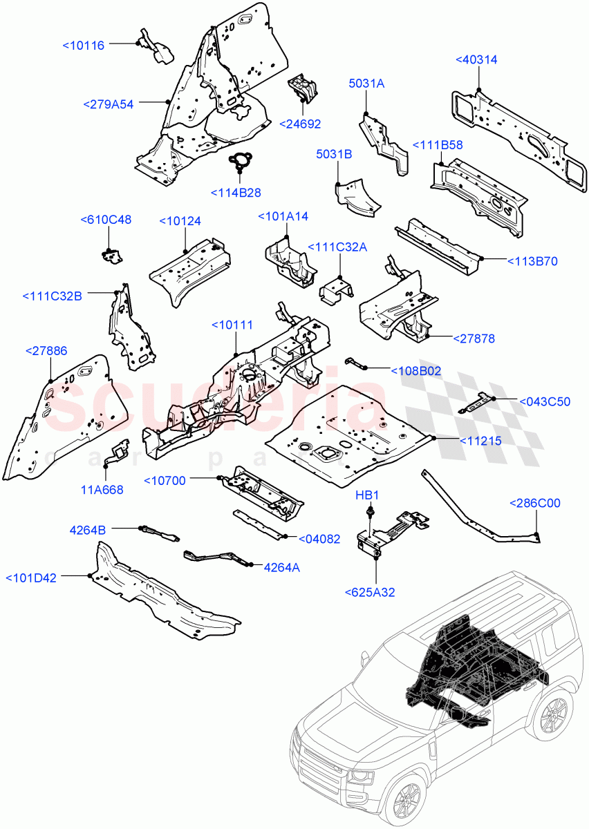 Floor Pan - Centre And Rear of Land Rover Land Rover Defender (2020+) [2.0 Turbo Petrol AJ200P]