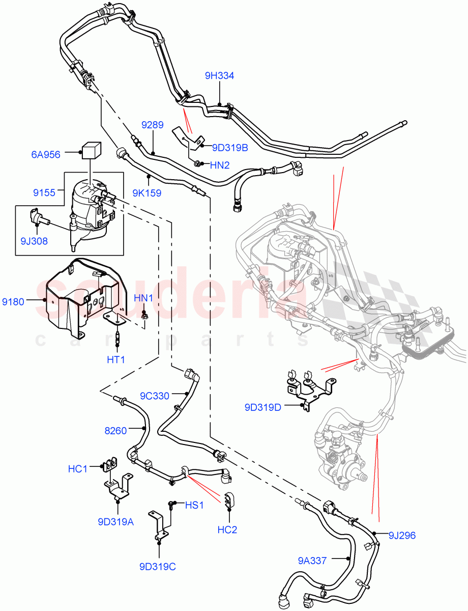 Fuel Filter (2.0L I4 DSL HIGH DOHC AJ200, 9 Speed Auto AWD, Halewood (UK), Fuel Tank-Diesel, 2.0L I4 DSL MID DOHC AJ200, 6 Speed Manual Trans-JLR M66 2WD, 6 Speed Manual Trans M66 - AWD, 6 Speed Manual Trans BG6) of Land Rover Land Rover Range Rover Evoque (2012-2018) [2.0 Turbo Diesel]