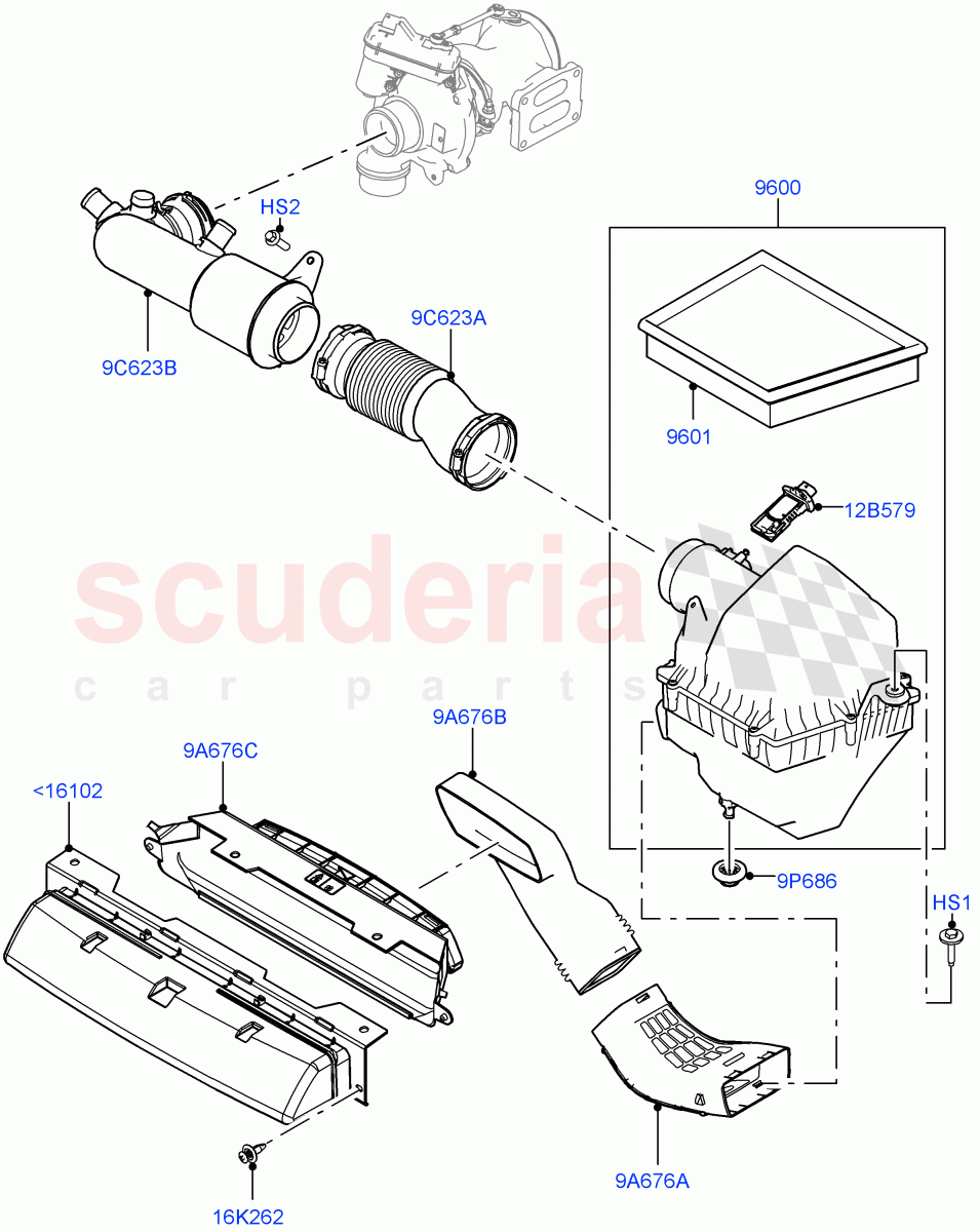 Air Cleaner (2.0L I4 High DOHC AJ200 Petrol, 2.0L I4 Mid DOHC AJ200 Petrol) ((V) TOKA999999) of Land Rover Land Rover Range Rover Velar (2017+) [2.0 Turbo Petrol AJ200P]