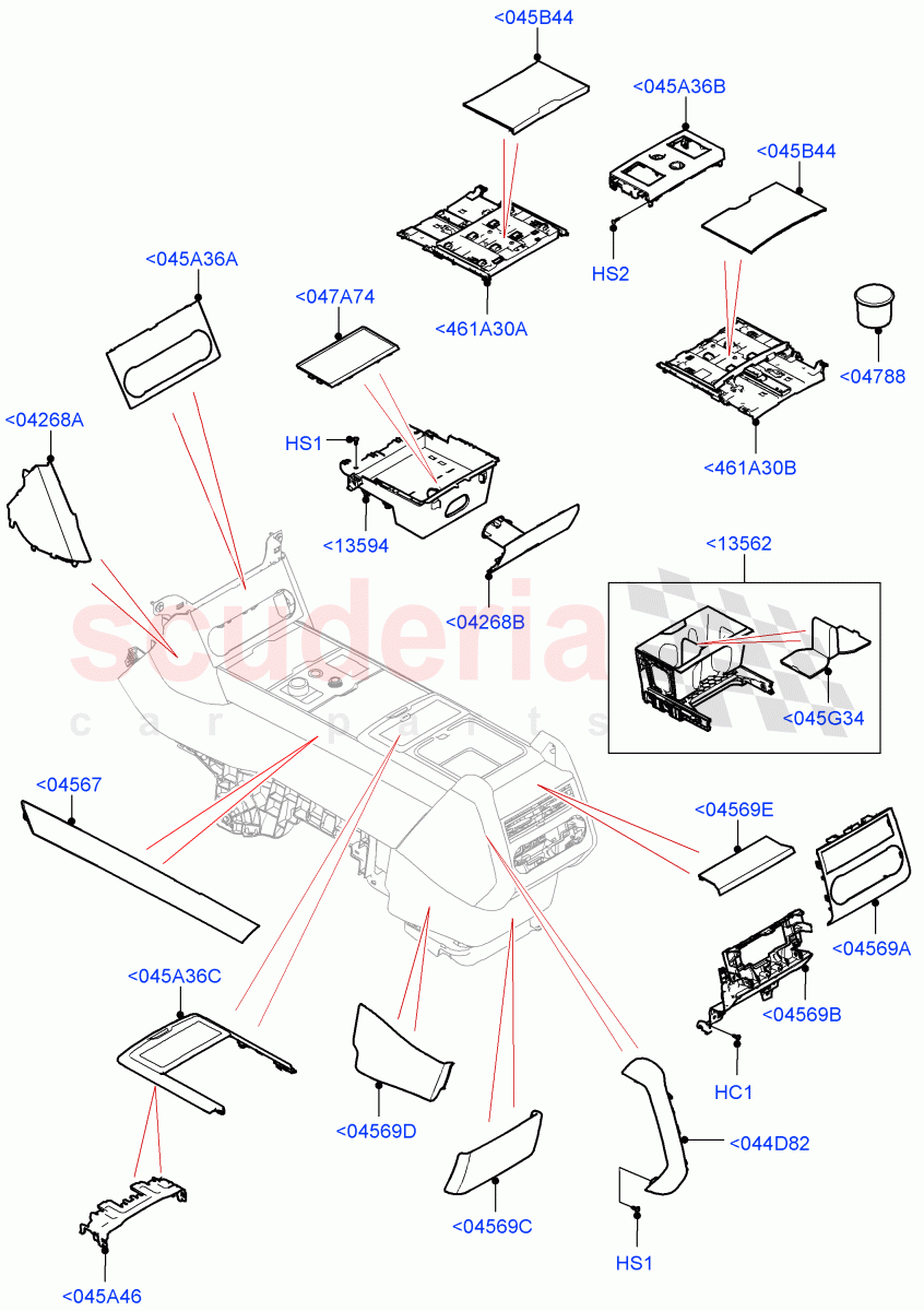 Console - Floor (External Components) (Standard Wheelbase, Less 3rd Row Rear Seat, Long Wheelbase, With Third Row Power Folding Seat) of Land Rover Land Rover Range Rover (2022+) [4.4 V8 Turbo Petrol NC10]