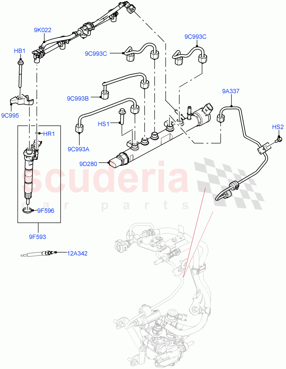 Fuel Injectors And Pipes (2.0L AJ21D4 Diesel Mid) ((V) FROMMA000001) of Land Rover Land Rover Range Rover Velar (2017+) [2.0 Turbo Diesel AJ21D4]