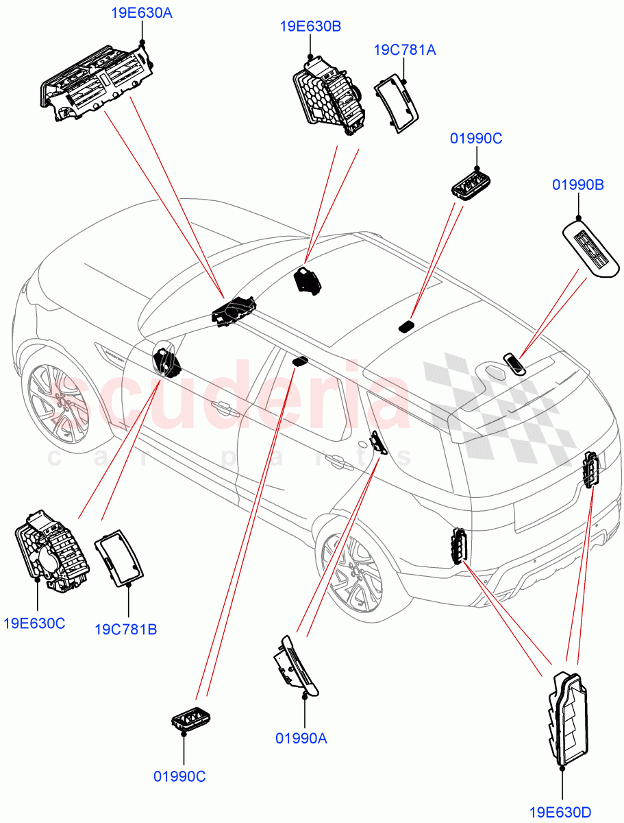 Air Vents, Louvres And Ducts (Solihull Plant Build, External Components) ((V) FROMHA000001) of Land Rover Land Rover Discovery 5 (2017+) [3.0 I6 Turbo Diesel AJ20D6]