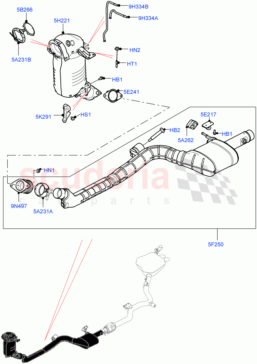 Front Exhaust System (Nitra Plant Build) (2.0L I4 DSL HIGH DOHC AJ200, EU6D Diesel + DPF Emissions, EU5 + SCR) of Land Rover Land Rover Defender (2020+) [2.0 Turbo Diesel]
