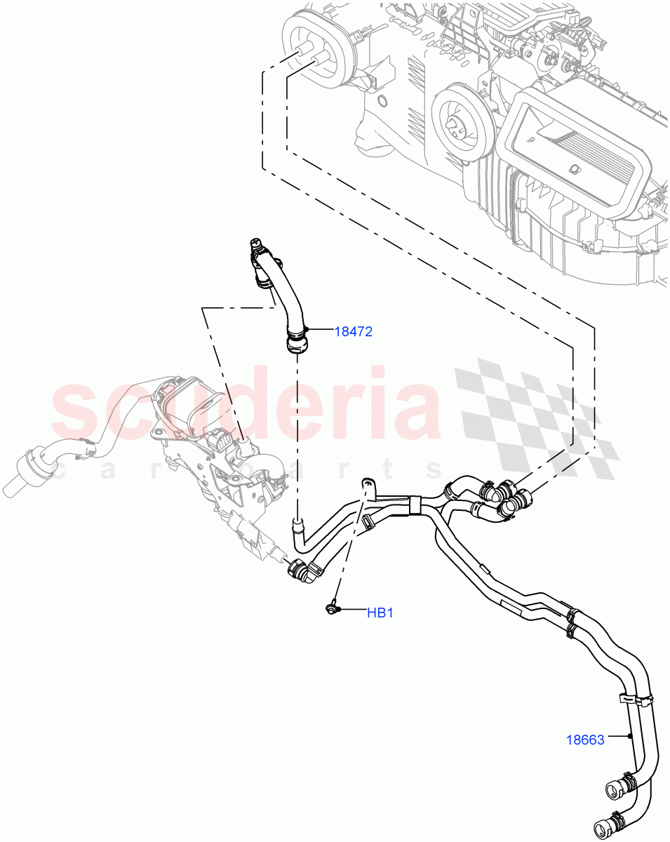 Heater Hoses (Solihull Plant Build) (2.0L I4 DSL HIGH DOHC AJ200, With Fuel Fired Heater, With Manual Air Conditioning, Less Park Heating, With Front Comfort Air Con (IHKA), 2.0L I4 DSL MID DOHC AJ200) ((V) FROMJA000001, (V) TOJA999999) of Land Rover Land Rover Discovery 5 (2017+) [3.0 I6 Turbo Diesel AJ20D6]
