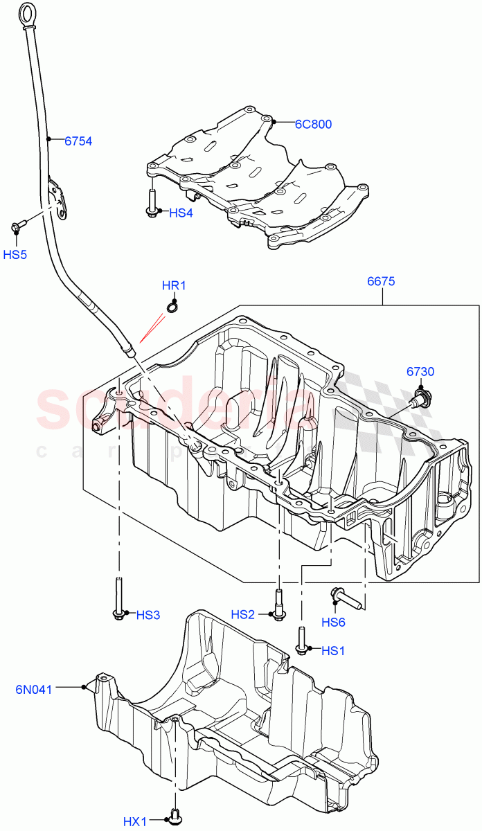 Oil Pan/Oil Level Indicator(2.0L I4 High DOHC AJ200 Petrol,2.0L I4 Mid DOHC AJ200 Petrol,2.0L I4 Mid AJ200 Petrol E100)((V)FROMJH000001) of Land Rover Land Rover Discovery Sport (2015+) [2.0 Turbo Petrol AJ200P]