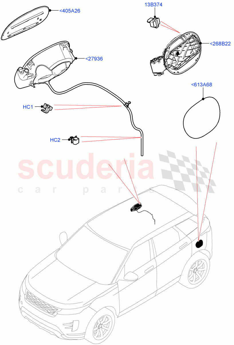 Fuel Tank Filler Door And Controls(Changsu (China),Electric Engine Battery-PHEV)((V)FROMMG575835) of Land Rover Land Rover Range Rover Evoque (2019+) [1.5 I3 Turbo Petrol AJ20P3]