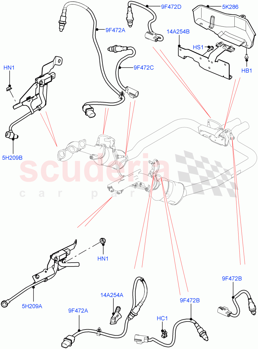 Exhaust Sensors And Modules (3.0L DOHC GDI SC V6 PETROL, Beijing 6 Petrol Emission) of Land Rover Land Rover Range Rover Velar (2017+) [3.0 DOHC GDI SC V6 Petrol]