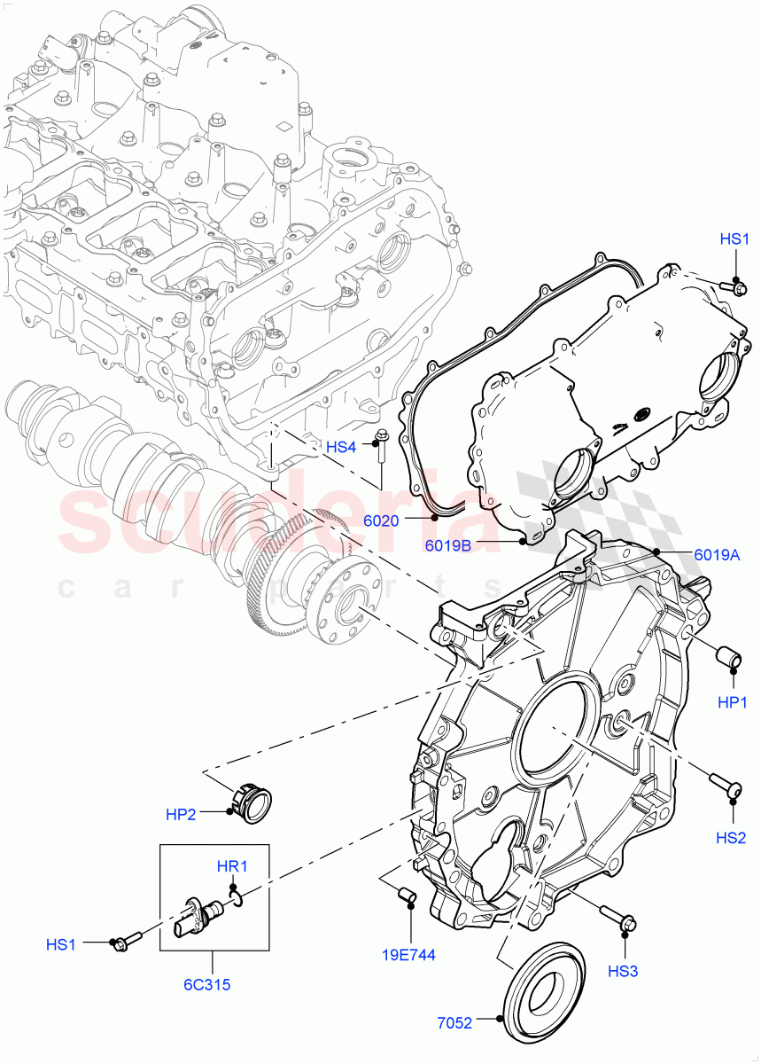 Timing Gear Covers (2.0L AJ20P4 Petrol High PTA, Itatiaia (Brazil), 2.0L AJ20P4 Petrol Mid PTA, 2.0L AJ20P4 Petrol E100 PTA) of Land Rover Land Rover Range Rover Evoque (2019+) [2.0 Turbo Petrol AJ200P]