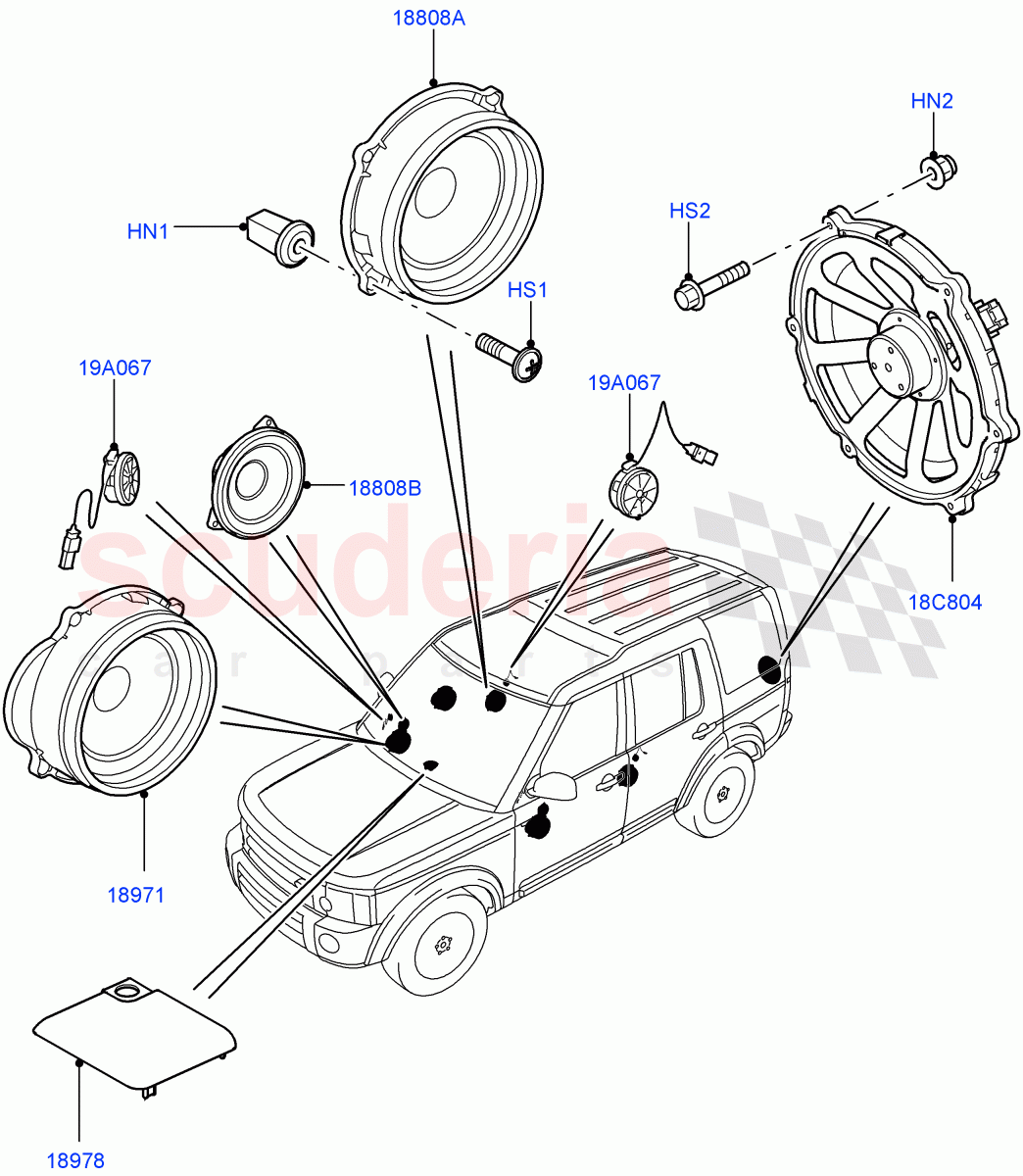 Speakers(Midline Sound System,Hi Line Audio System - 600 W,Hi ICE Branded)((V)FROMAA000001) of Land Rover Land Rover Discovery 4 (2010-2016) [3.0 Diesel 24V DOHC TC]