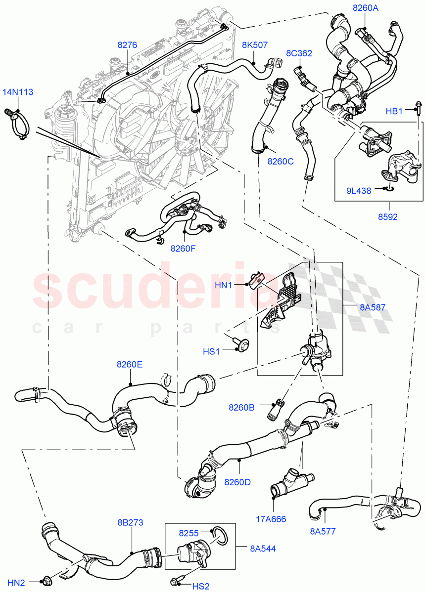 Cooling System Pipes And Hoses (Engine) (3.0 V6 D Gen2 Mono Turbo, 8 Speed Auto Trans ZF 8HP70 HEV 4WD, Less Crankcase Pressure Sensor, 3.0 V6 D Gen2 Twin Turbo) ((V) FROMGA000001) of Land Rover Land Rover Range Rover (2012-2021) [3.0 Diesel 24V DOHC TC]