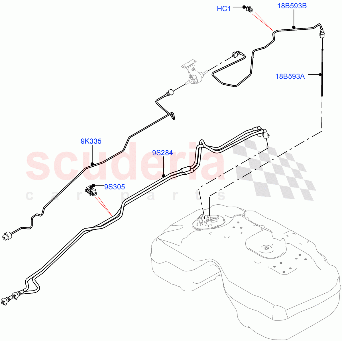 Fuel Lines (Rear) (2.0L AJ21D4 Diesel Mid, Halewood (UK)) ((V) FROMMH000001) of Land Rover Land Rover Discovery Sport (2015+) [2.0 Turbo Diesel AJ21D4]