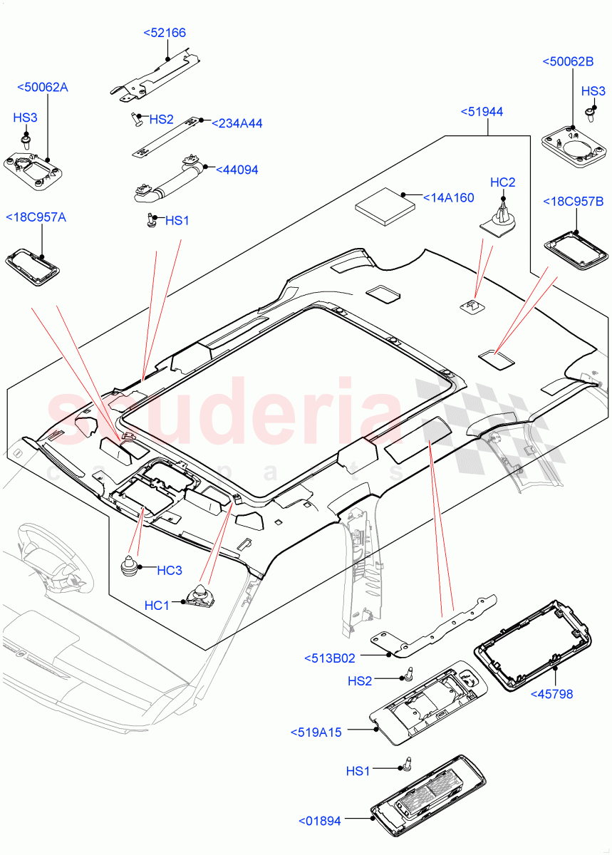 Headlining And Sun Visors(Interior Trim - Leather Pinstripe) of Land Rover Land Rover Range Rover (2012-2021) [5.0 OHC SGDI NA V8 Petrol]