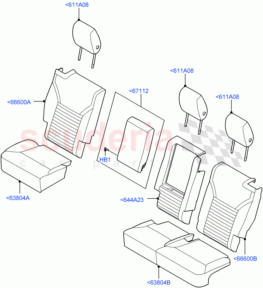 Rear Seat Covers(Nitra Plant Build)(Windsor Leather Perforated,Version - Core,60/40 Load Through With Slide)((V)FROMK2000001,(V)TOL2999999) of Land Rover Land Rover Discovery 5 (2017+) [2.0 Turbo Diesel]