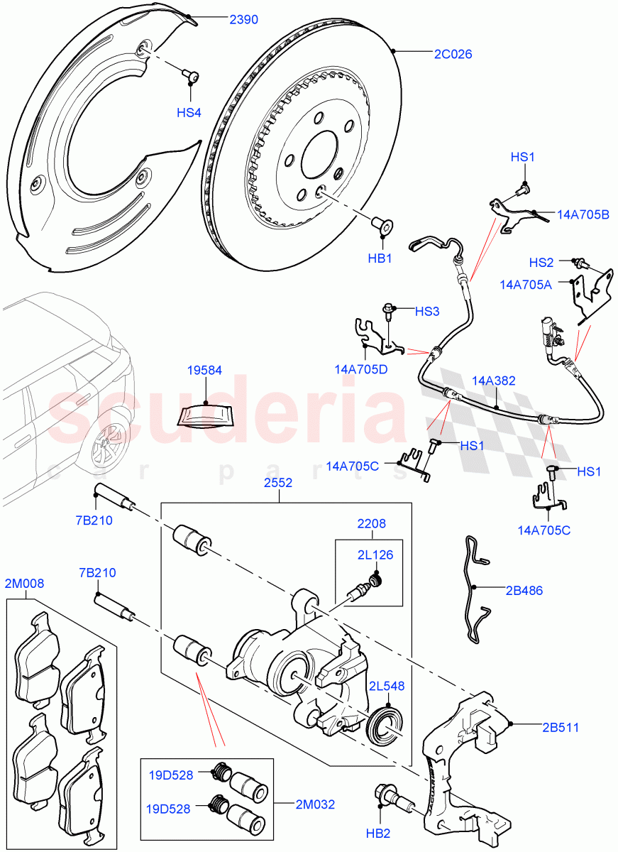 Rear Brake Discs And Calipers (Itatiaia (Brazil), Disc And Caliper Size-Frt 18/RR 17) of Land Rover Land Rover Range Rover Evoque (2019+) [2.0 Turbo Diesel AJ21D4]