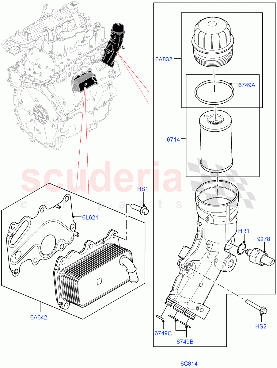 Oil Cooler And Filter(2.0L AJ21D4 Diesel Mid,Itatiaia (Brazil)) of Land Rover Land Rover Range Rover Evoque (2019+) [2.0 Turbo Diesel AJ21D4]